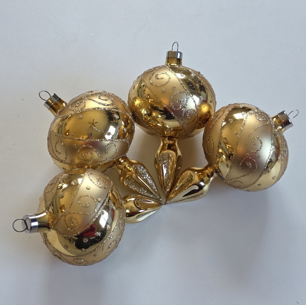 Christmas Ornament - Elegant Gold Glass Holiday Ornaments Set Of 4